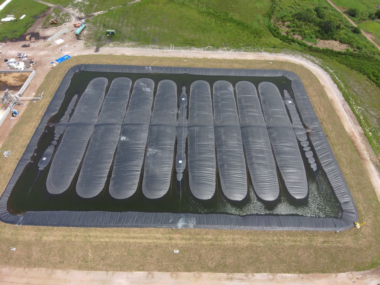Aerial view of EFI USA covered lagoon digester installation