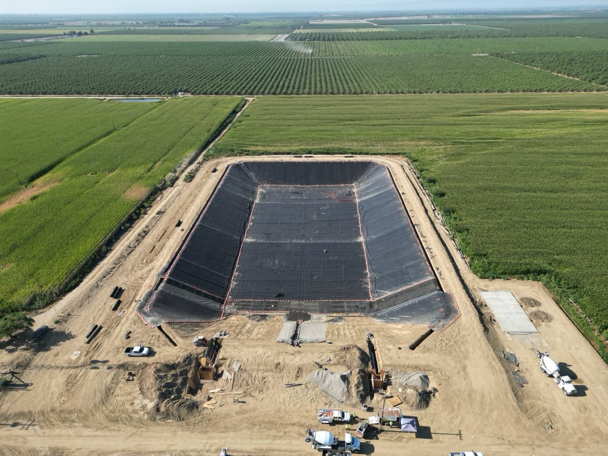 Drone view of EFI geosynthetic liner installation